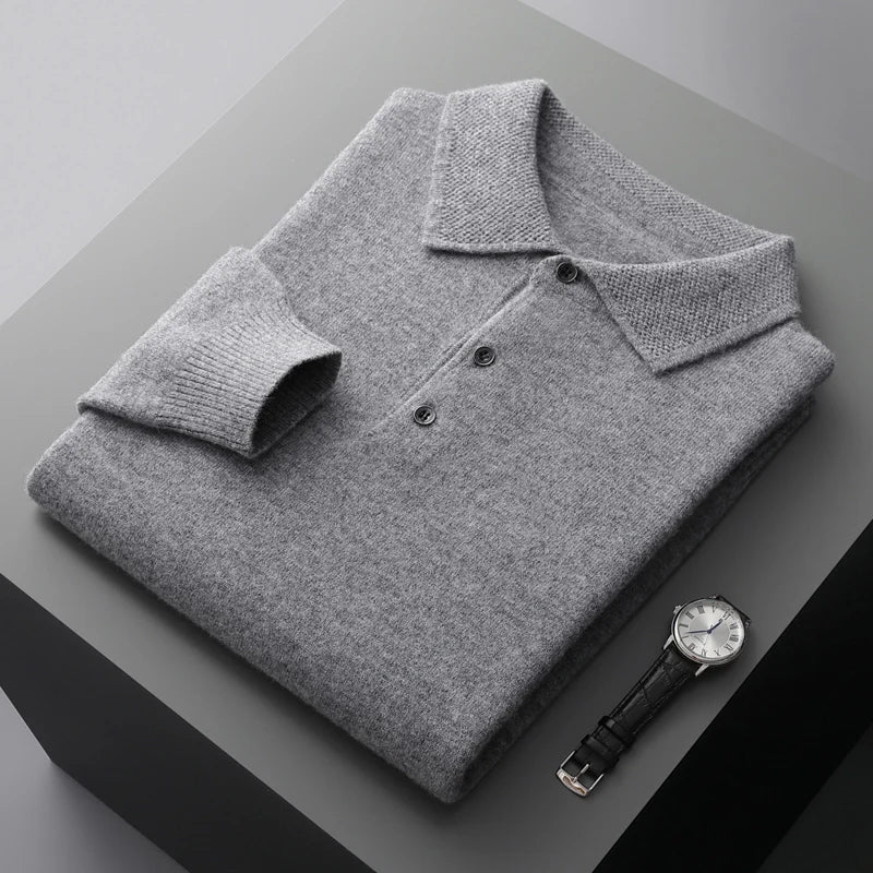 Polo Manches Longues en Laine Mérinos Homme Vernon – Polo Maille Élégant et Extensible