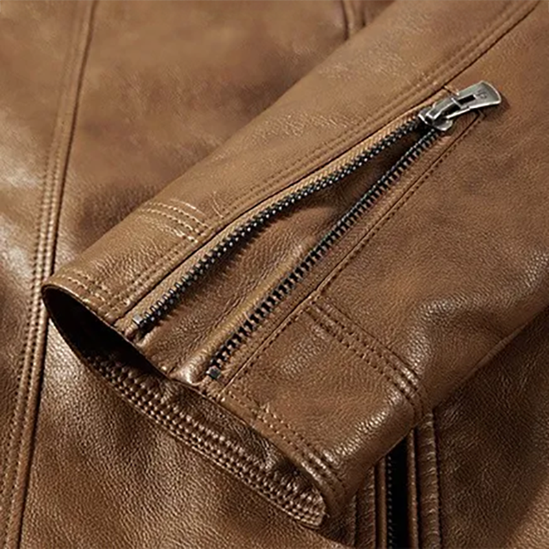 Blouson en Cuir Vintage Homme Constant – Veste Cuir Patinée à Col en Velours Côtelé