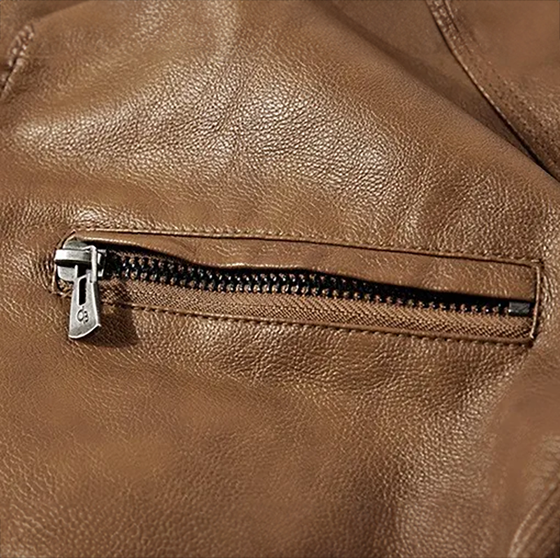 Blouson en Cuir Vintage Homme Constant – Veste Cuir Patinée à Col en Velours Côtelé