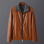 Blouson en Cuir Vintage Homme Baptiste – Veste Cuir Patinée Zippée avec Poches Chauffe-Mains