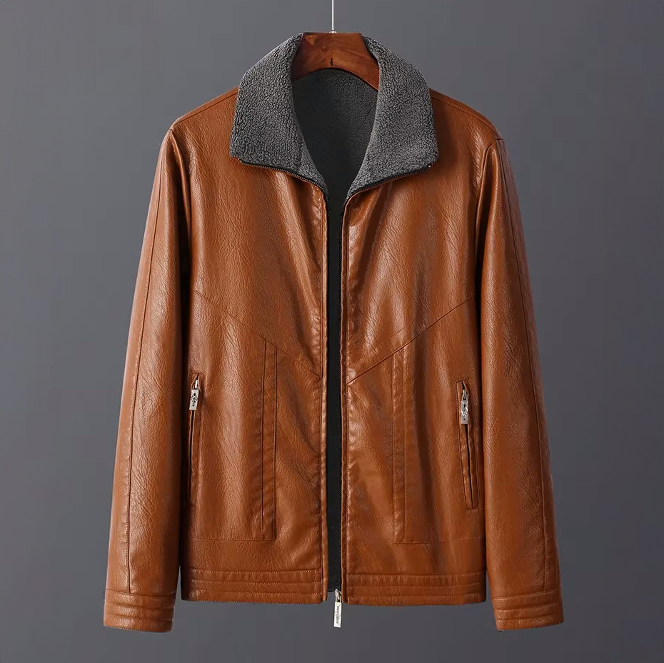 Blouson en Cuir Vintage Homme Baptiste – Veste Cuir Patinée Zippée avec Poches Chauffe-Mains