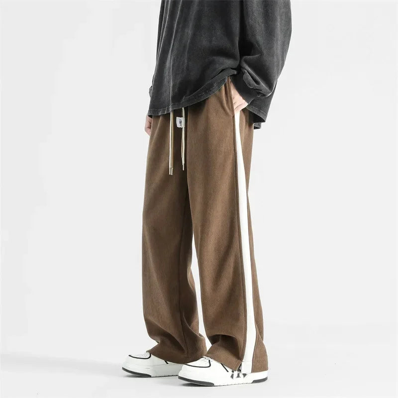 Pantalon en Velours Côtelé Homme Fréjus – Jogging Décontracté à Bandes Rétro et Cordon