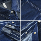 Chemise en Jean Patchwork Homme Martigues – Chemise Denim Rayée à Pressions Manches Longues