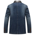 Blazer en Jean Homme Versailles – Veste Denim Ajustée à Col et Rabats en Cuir