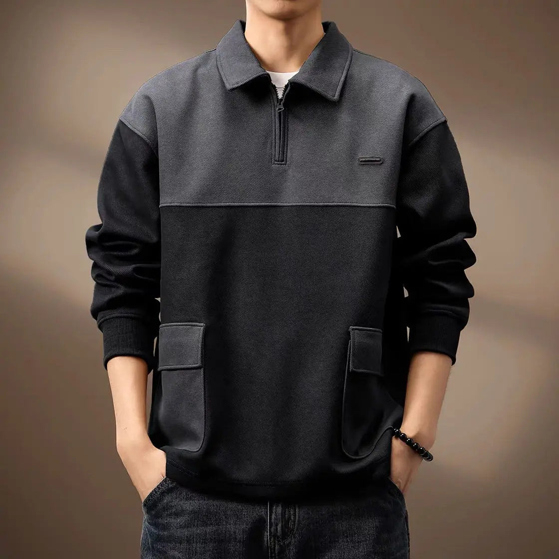 Pull Demi-Zip Homme Cévennes – Sweat Col Camionneur Bicolore à Poches à Rabat