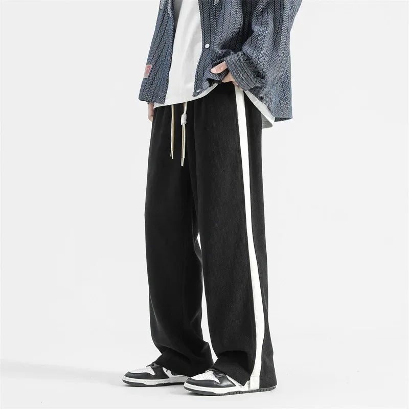 Pantalon en Velours Côtelé Homme Fréjus – Jogging Décontracté à Bandes Rétro et Cordon