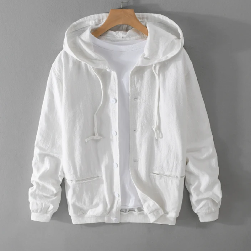Veste à Capuche en Lin Homme Ferret – Hoodie Lin et Coton Boutonné, Léger et Respirant
