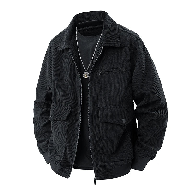 Veste en Velours Côtelé Homme Carnac – Veste Trucker Zippée Multi-Poches Style Rétro
