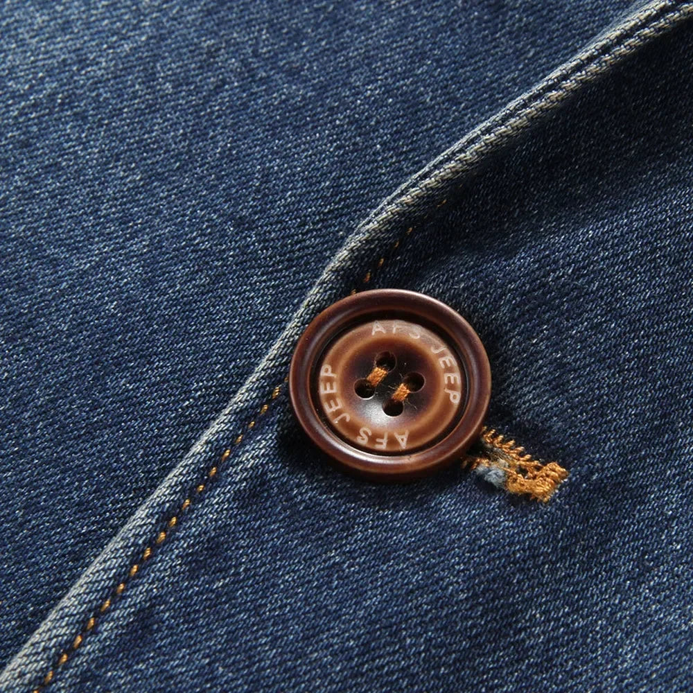 Blazer en Jean Homme Versailles – Veste Denim Ajustée à Col et Rabats en Cuir