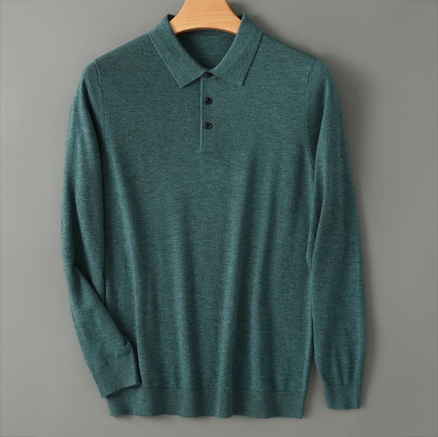 Polo Manches Longues en Laine Homme Bréhat – Polo Maille Chaud et Extensible