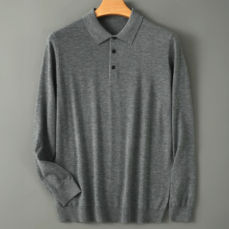 Polo Manches Longues en Laine Homme Bréhat – Polo Maille Chaud et Extensible