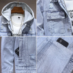 Veste en Jean à Capuche Homme Vauban – Hoodie Denim Déchiré Vintage Boutonné