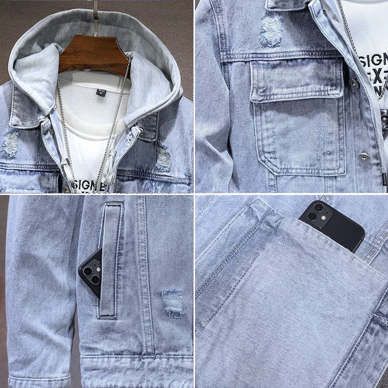 Veste en Jean à Capuche Homme Vauban – Hoodie Denim Déchiré Vintage Boutonné