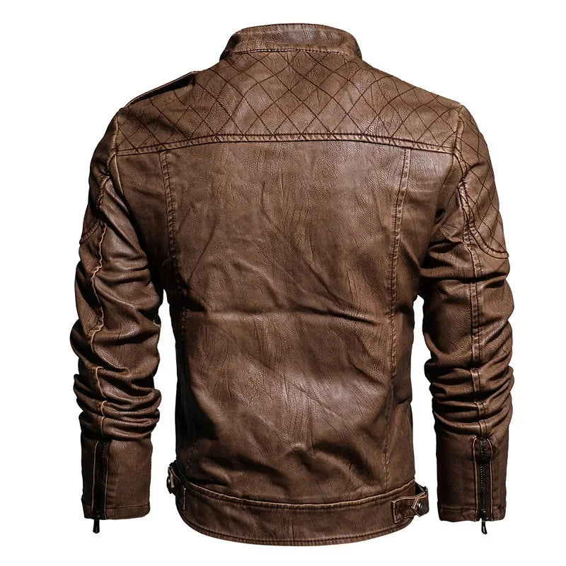 Blouson en Cuir Vintage Homme Morlaix – Veste Cuir Véritable Doublée Laine à Poches Zippées