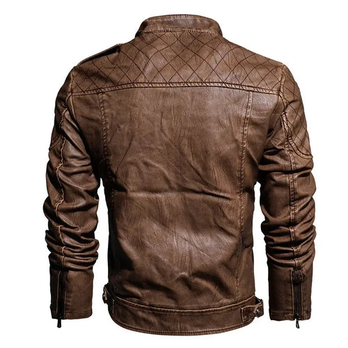 Blouson en Cuir Vintage Homme Morlaix – Veste Cuir Véritable Doublée Laine à Poches Zippées