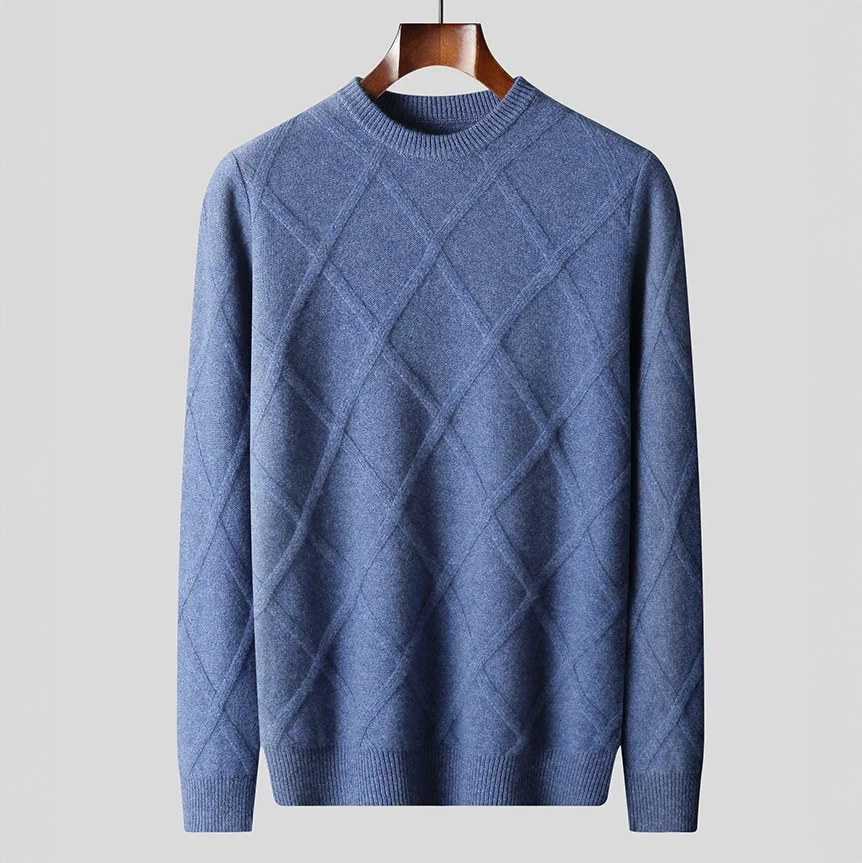 Pull en Cachemire Homme Cassis – Pull Col Rond Maille Losange, Doux et Chaud
