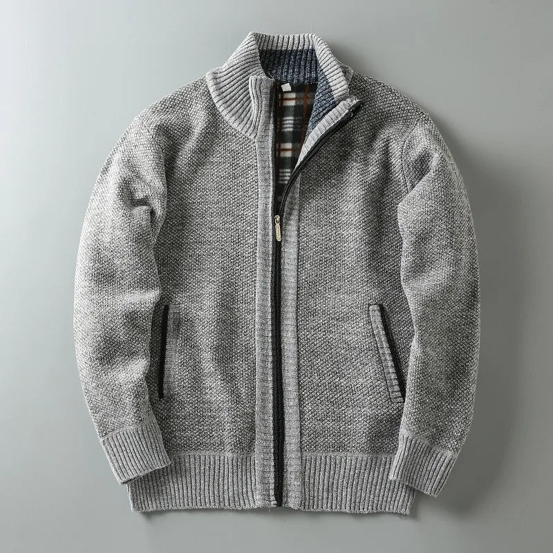Veste Zippée Homme Cordes – Blouson en Coton Brossé Chaud à Finitions Contrastées