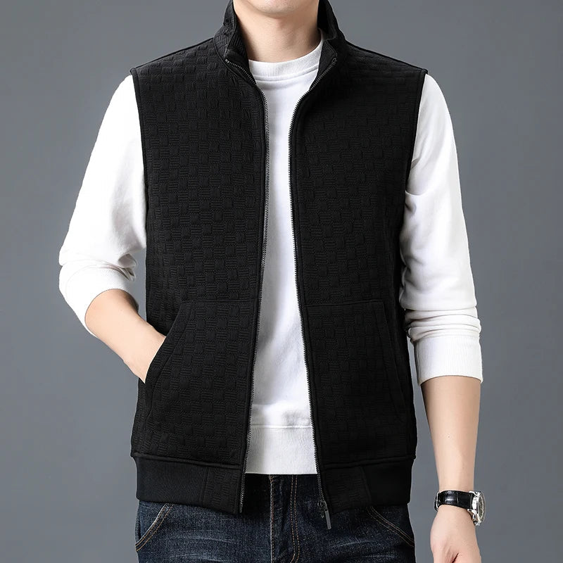 Gilet en Maille Zippé Homme Corrèze – Gilet Sans Manches Col Roulé en Coton Tricoté