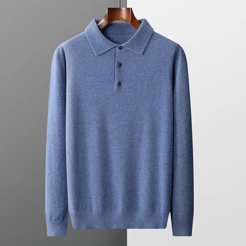 Polo Manches Longues en Laine Mérinos Homme Vernon – Polo Maille Élégant et Extensible