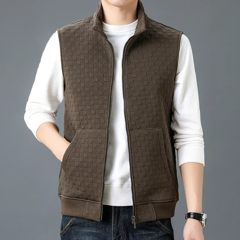 Gilet en Maille Zippé Homme Corrèze – Gilet Sans Manches Col Roulé en Coton Tricoté