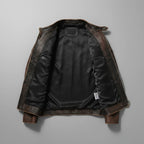 Blouson Motard en Cuir Vintage Homme Bastien – Veste Cuir Patinée Zippée, Doublure Coton Respirante