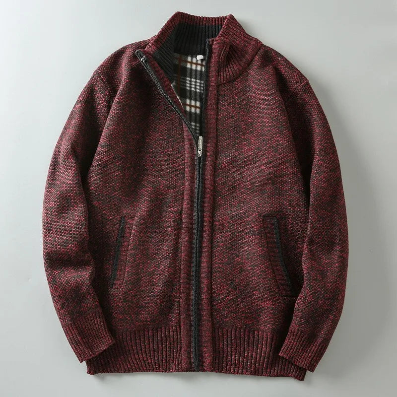 Veste Zippée Homme Cordes – Blouson en Coton Brossé Chaud à Finitions Contrastées