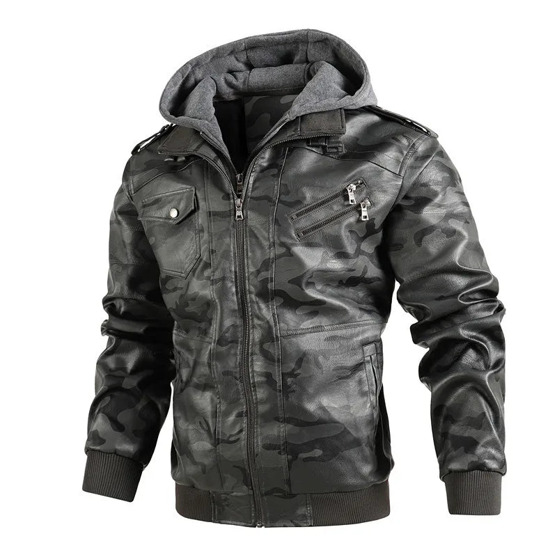 Blouson en Cuir Camouflage Homme Colombier – Veste Cuir Véritable Motif Camouflage Vintage à Capuche