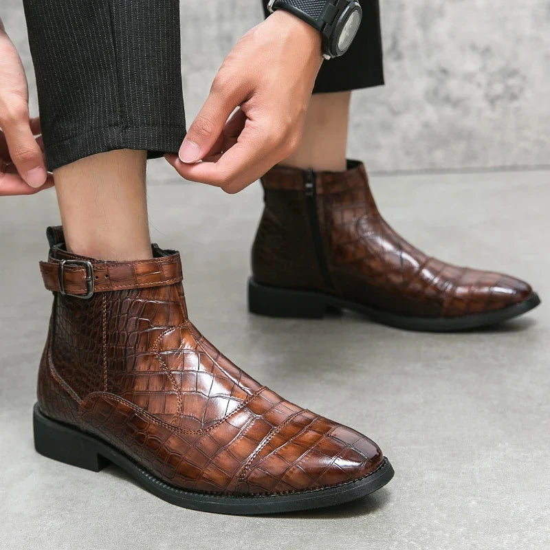 Bottes Homme Gascogne – Bottines Effet Croco à Sangles et Boucles, Semelle Antidérapante
