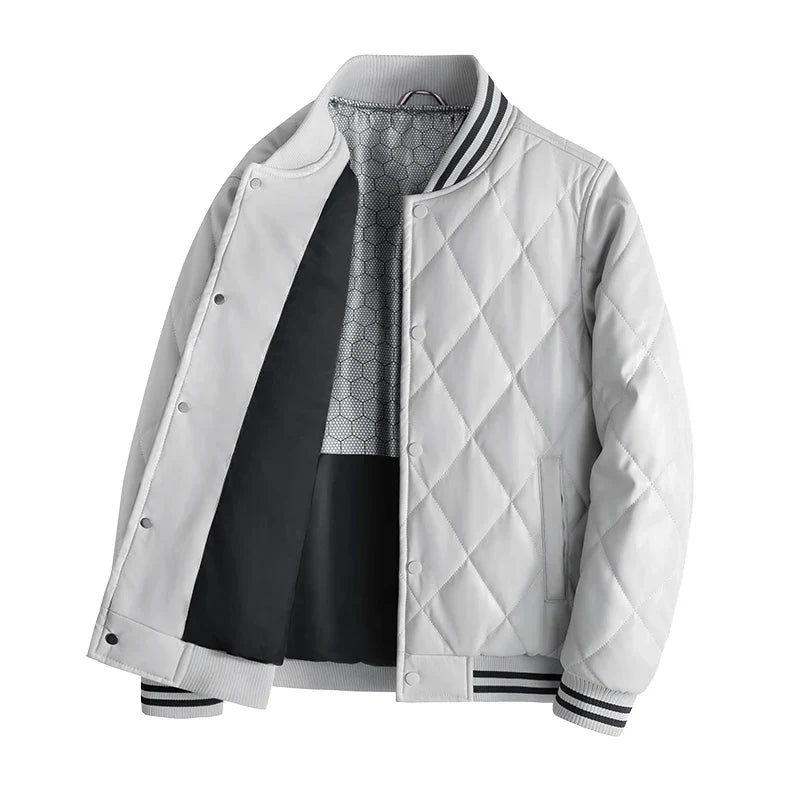 Blouson en Cuir Pleine Fleur Homme Clément – Veste Cuir Matelassée Vintage à Boutons Pression