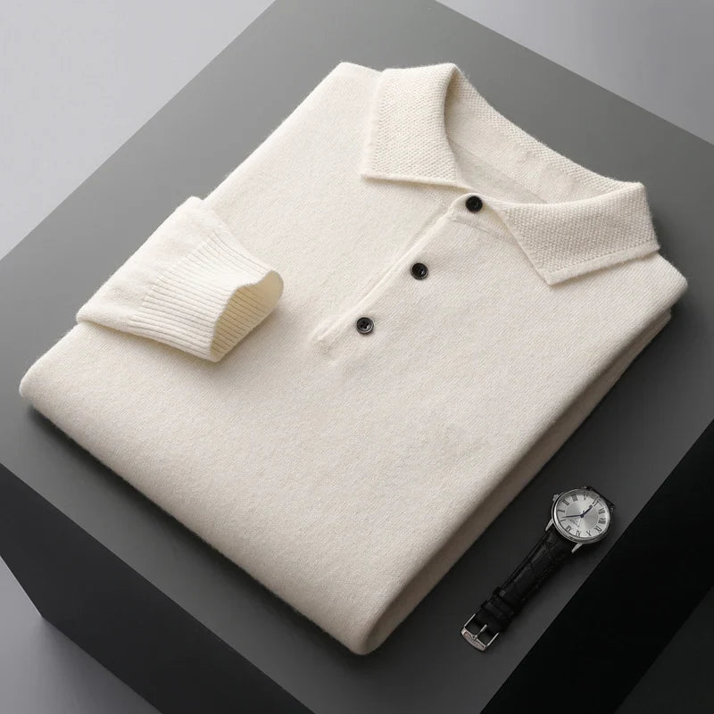 Polo Manches Longues en Laine Mérinos Homme Vernon – Polo Maille Élégant et Extensible