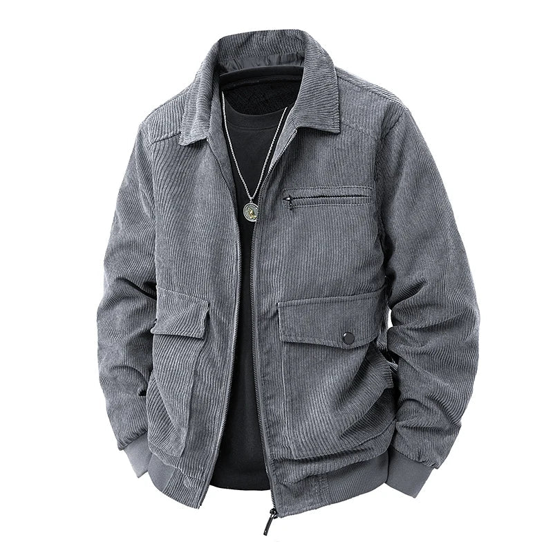 Veste en Velours Côtelé Homme Carnac – Veste Trucker Zippée Multi-Poches Style Rétro