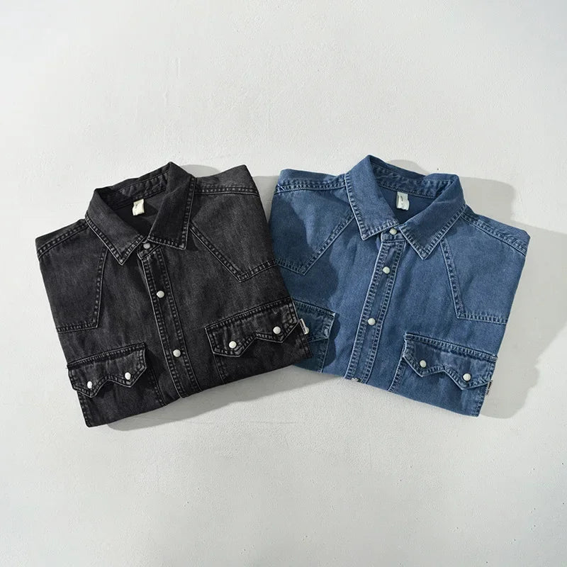 Chemise Western en Jean Homme Camargue – Chemise Denim Manches Longues à Pressions Nacrées