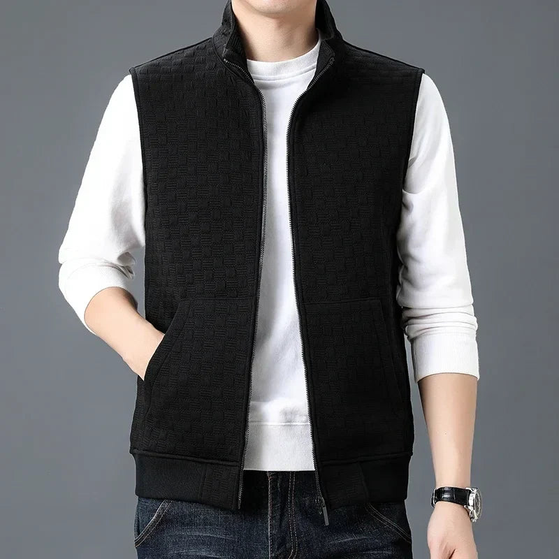 Gilet en Maille Zippé Homme Corrèze – Gilet Sans Manches Col Roulé en Coton Tricoté