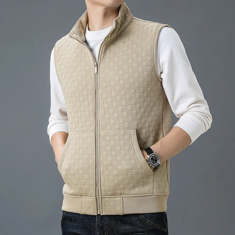 Gilet en Maille Zippé Homme Corrèze – Gilet Sans Manches Col Roulé en Coton Tricoté