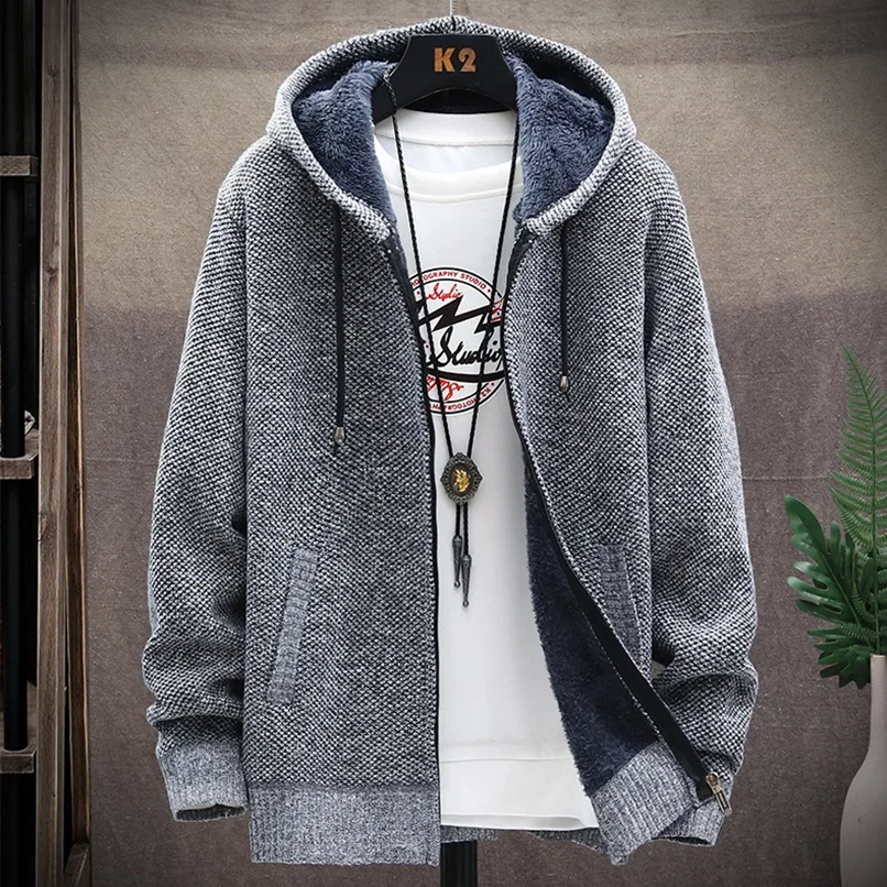 Sweat à Capuche Long Zippé Homme Hardelot – Hoodie Gaufré Doublé Polaire Coupe Longue