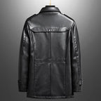 Manteau Long en Cuir Homme Beaumont – Pardessus Vintage à Épaulettes et Doublure Isolante