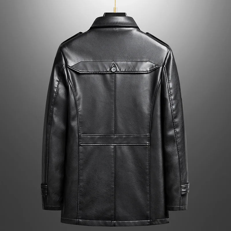 Manteau Long en Cuir Homme Beaumont – Pardessus Vintage à Épaulettes et Doublure Isolante