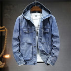 Veste en Jean à Capuche Homme Rambouillet – Hoodie Denim Délavé Boutonné à Capuche Oversize