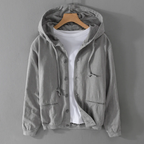 Veste à Capuche en Lin Homme Ferret – Hoodie Lin et Coton Boutonné, Léger et Respirant