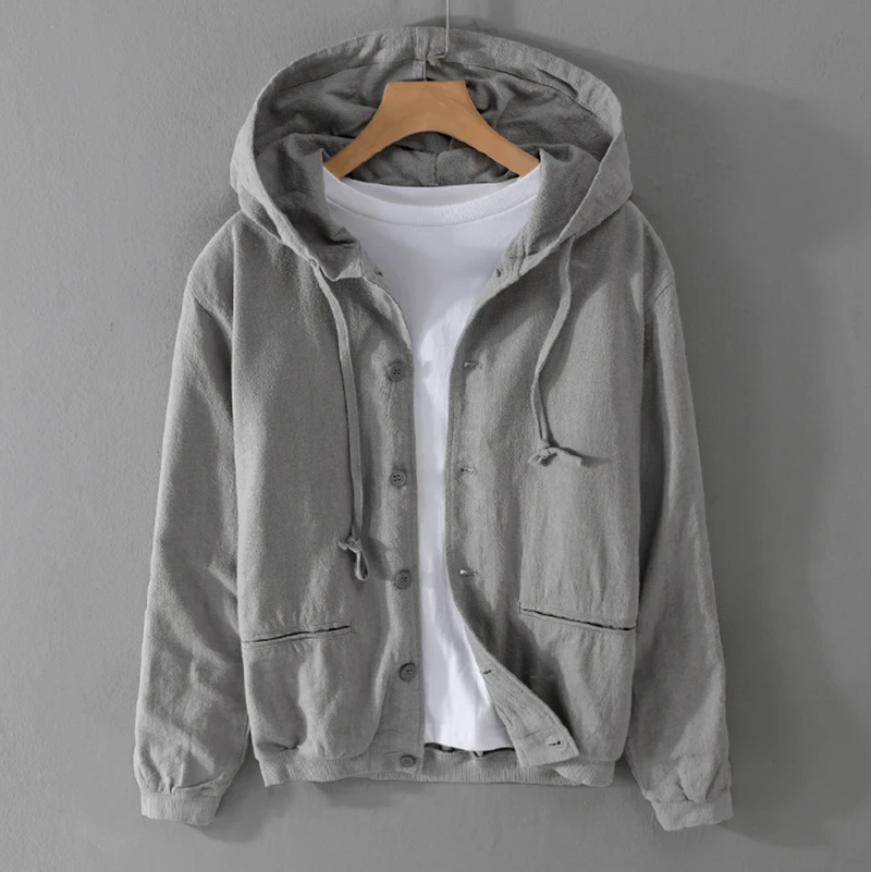 Veste à Capuche en Lin Homme Ferret – Hoodie Lin et Coton Boutonné, Léger et Respirant
