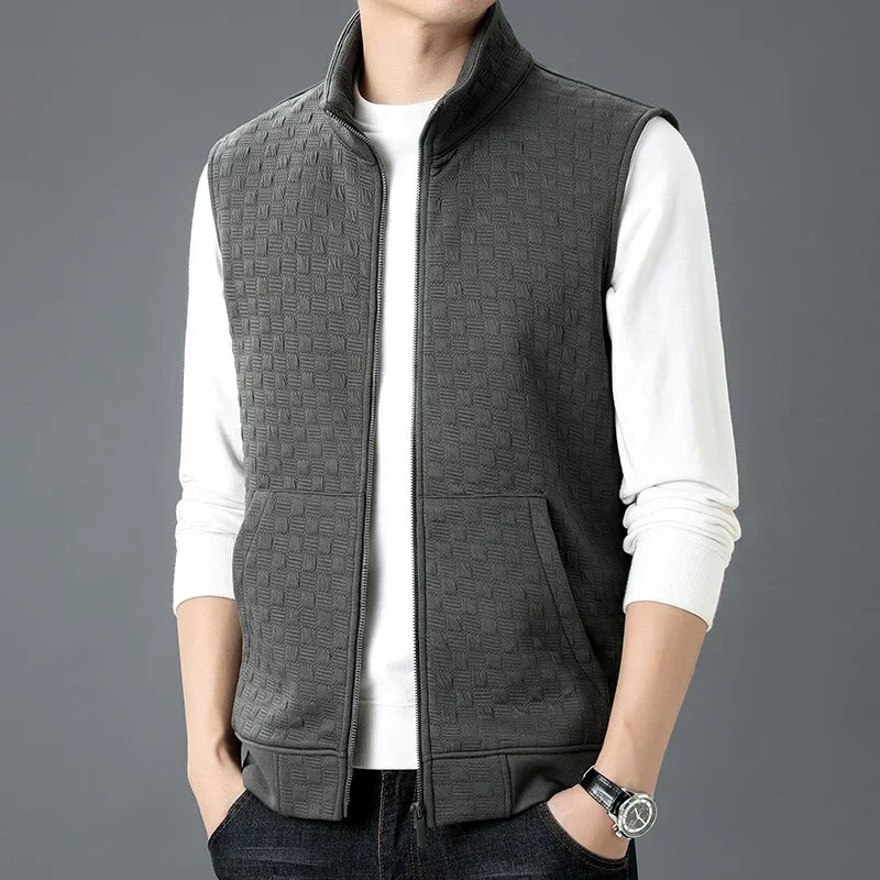 Gilet en Maille Zippé Homme Corrèze – Gilet Sans Manches Col Roulé en Coton Tricoté