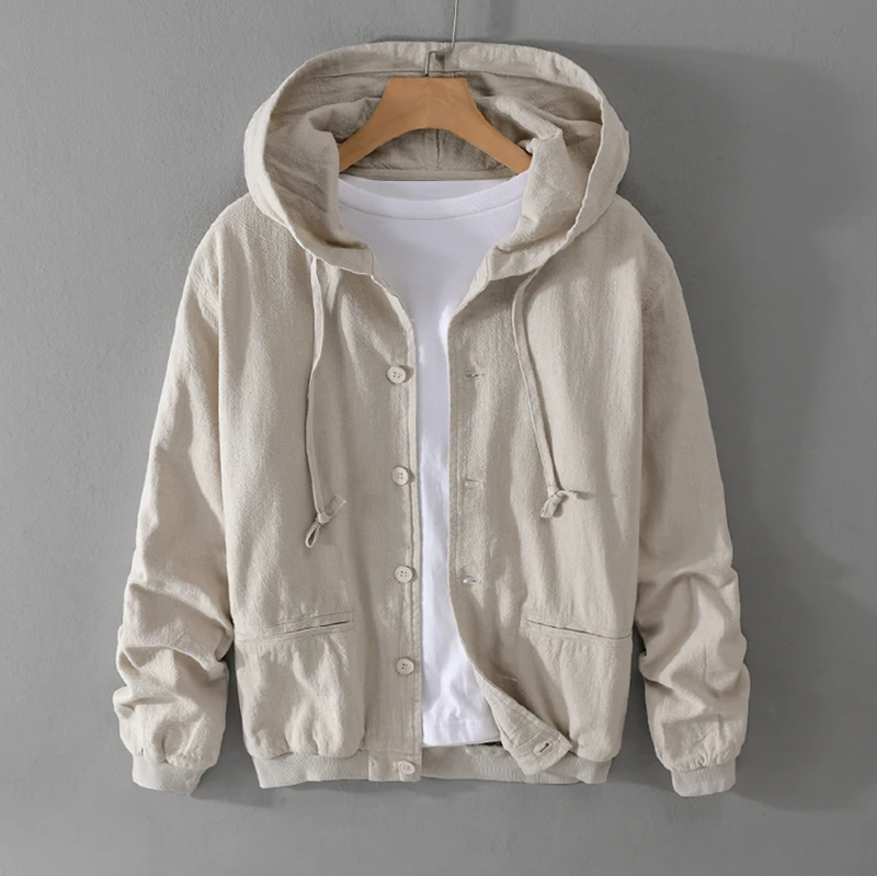 Veste à Capuche en Lin Homme Ferret – Hoodie Lin et Coton Boutonné, Léger et Respirant