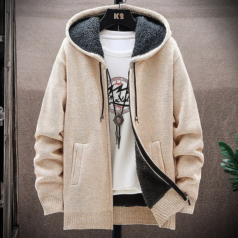 Sweat à Capuche Long Zippé Homme Hardelot – Hoodie Gaufré Doublé Polaire Coupe Longue