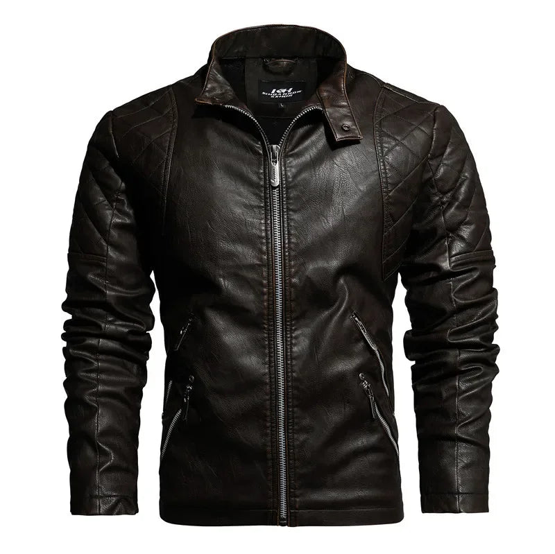 Blouson en Cuir Vintage Homme Morlaix – Veste Cuir Véritable Doublée Laine à Poches Zippées