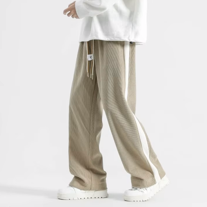 Pantalon en Velours Côtelé Homme Fréjus – Jogging Décontracté à Bandes Rétro et Cordon