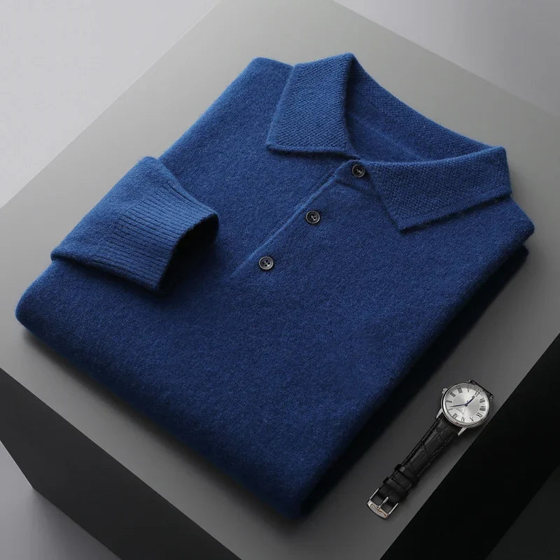 Polo Manches Longues en Laine Mérinos Homme Vernon – Polo Maille Élégant et Extensible