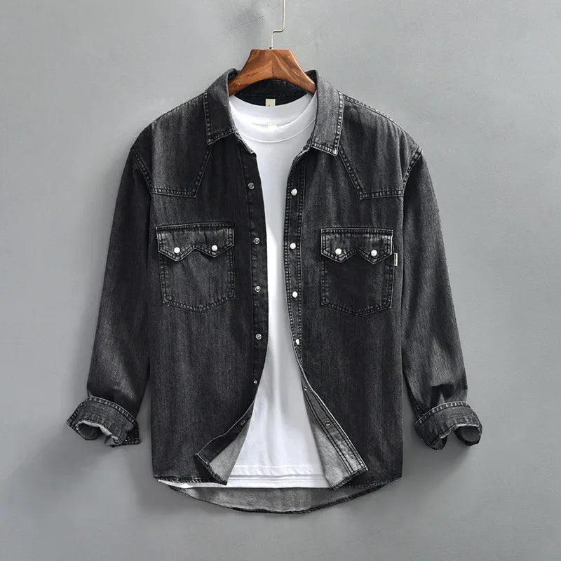 Chemise Western en Jean Homme Camargue – Chemise Denim Manches Longues à Pressions Nacrées