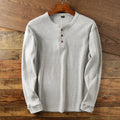 T-Shirt Col Tunisien Manches Longues Homme Hugo – Haut Gaufré en Coton Doux à Boutons