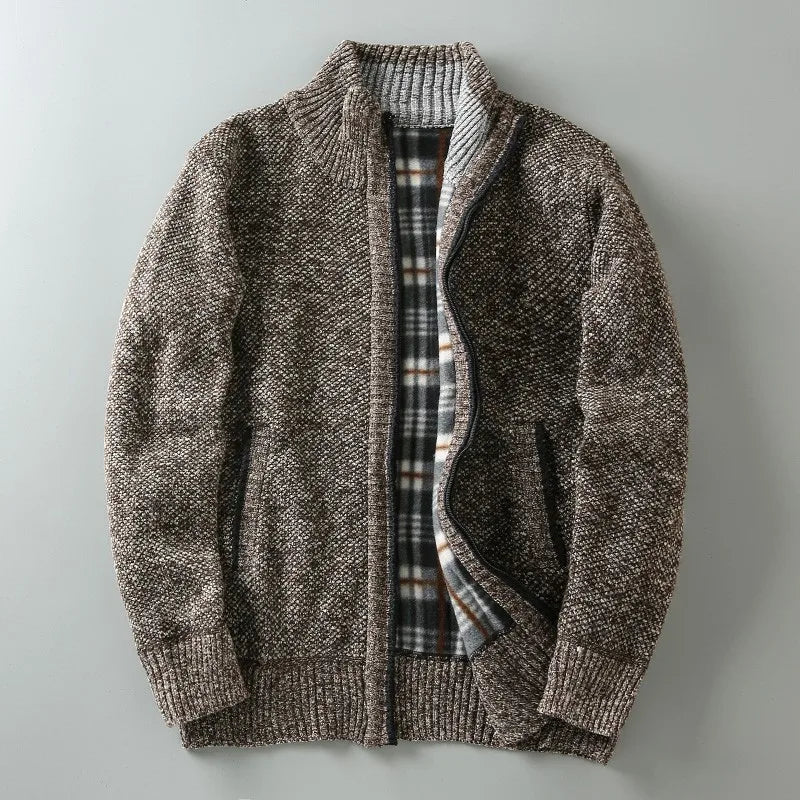Veste Zippée Homme Cordes – Blouson en Coton Brossé Chaud à Finitions Contrastées