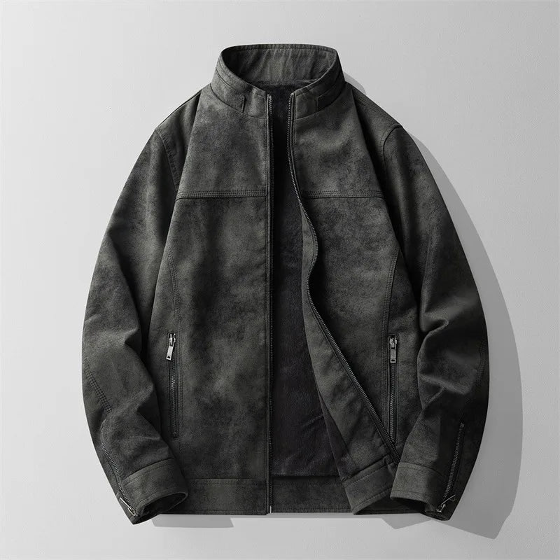 Veste en Daim Italien Homme Kerlouan – Blouson Suède Rétro à Poches et Poignets Zippés